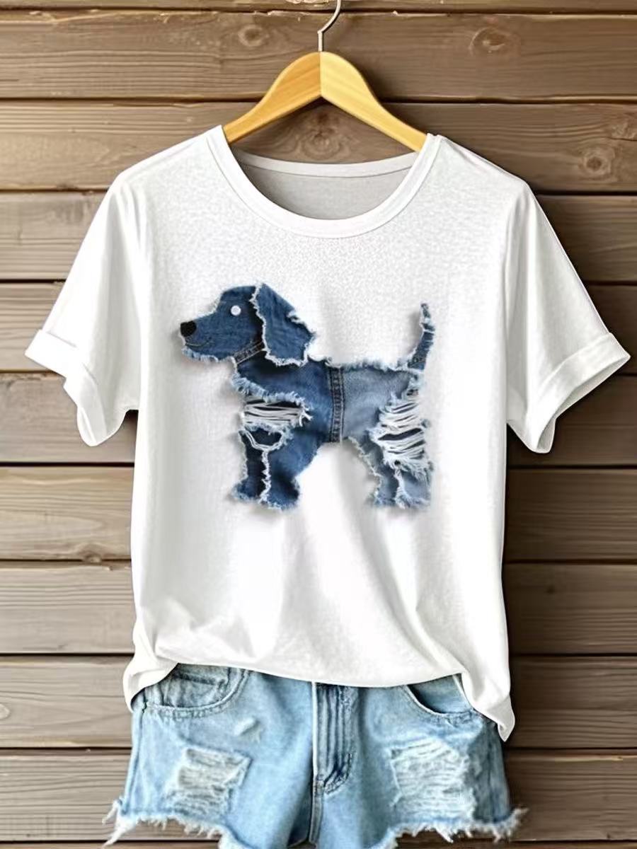 Cute Puppy in Denim Graphic T-Shirt