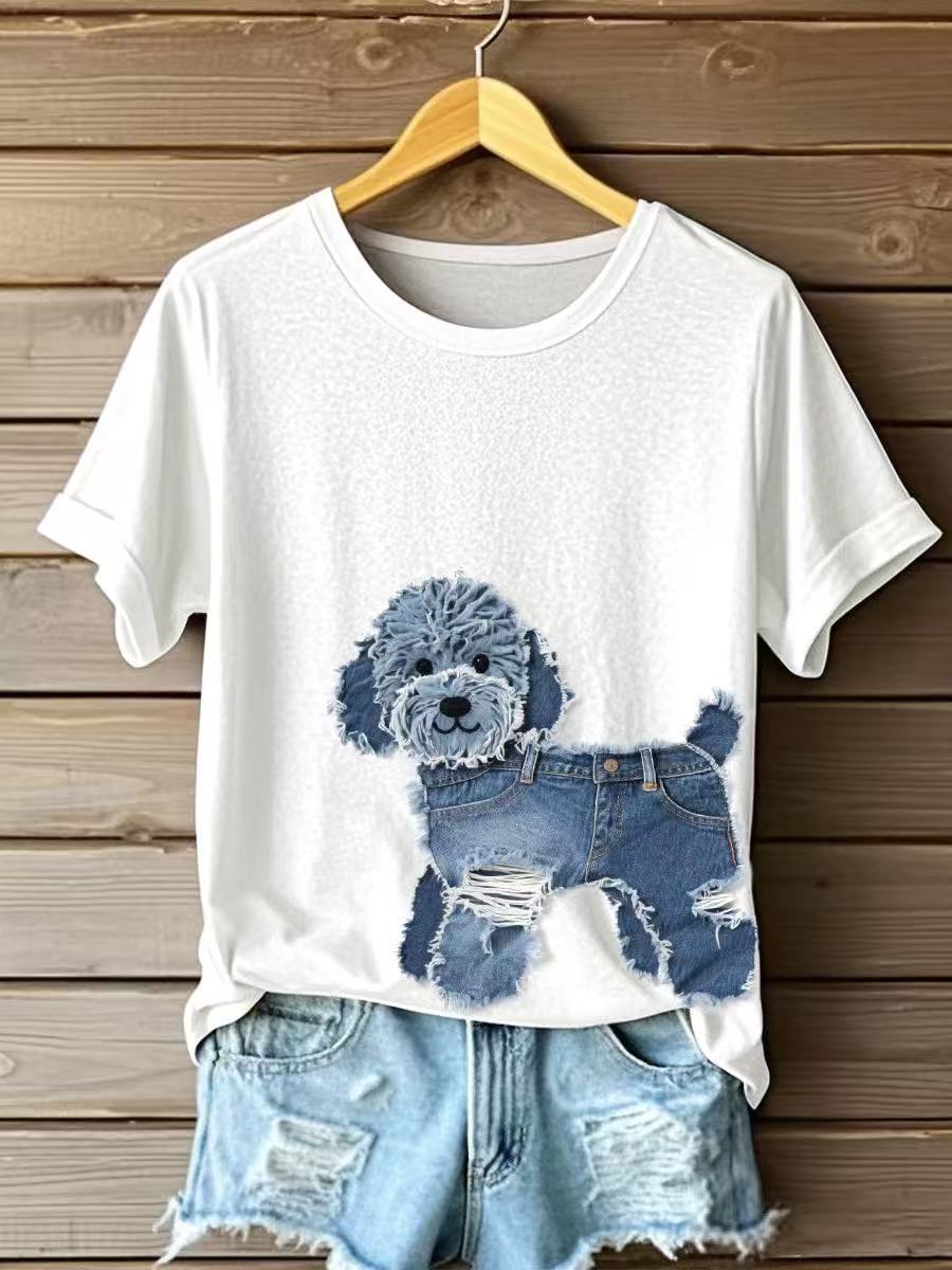 Cute Puppy in Denim Graphic T-Shirt