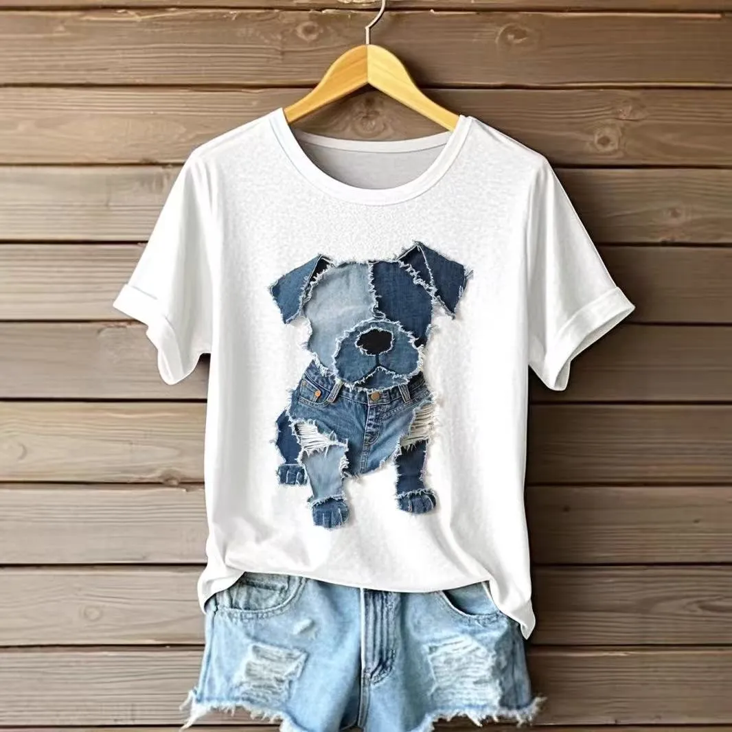 Cute Puppy in Denim Graphic T-Shirt