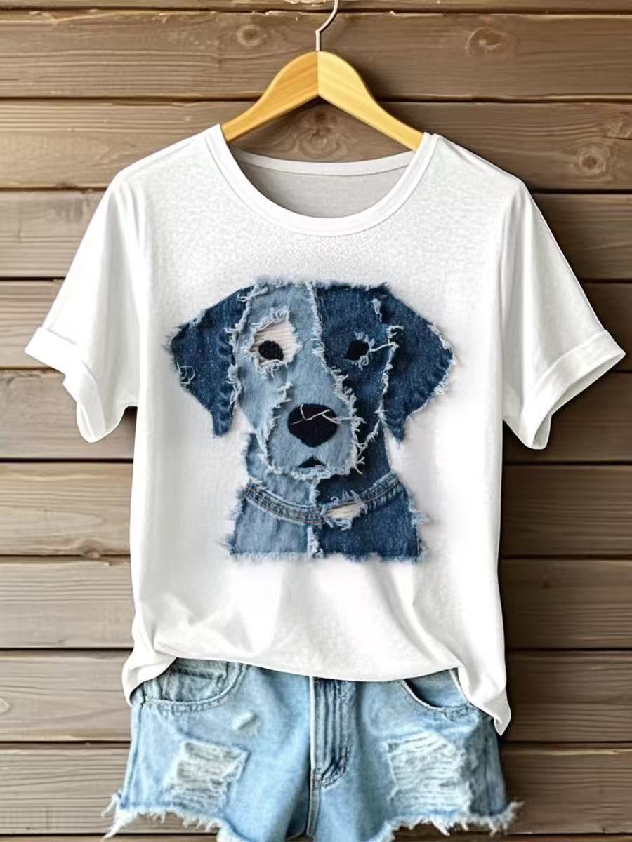 Cute Puppy in Denim Graphic T-Shirt