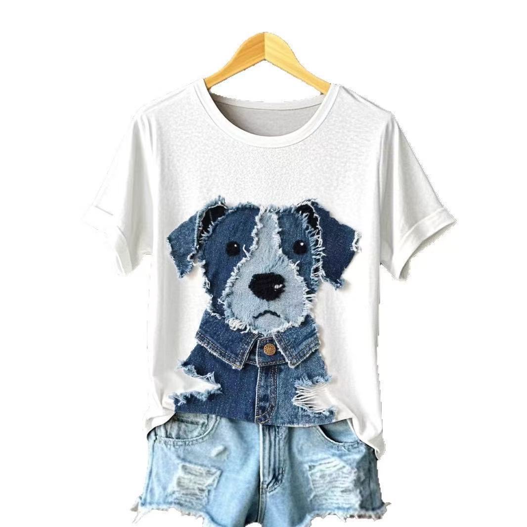 Cute Puppy in Denim Graphic T-Shirt