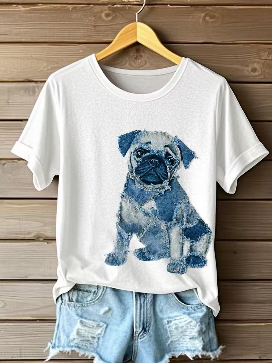Cute Puppy in Denim Graphic T-Shirt
