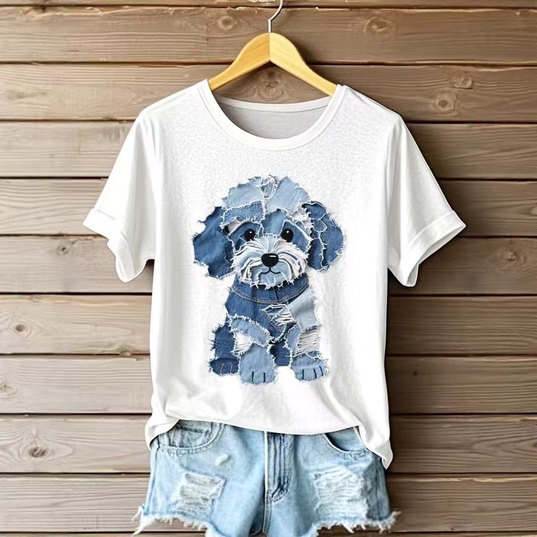 Cute Puppy in Denim Graphic T-Shirt