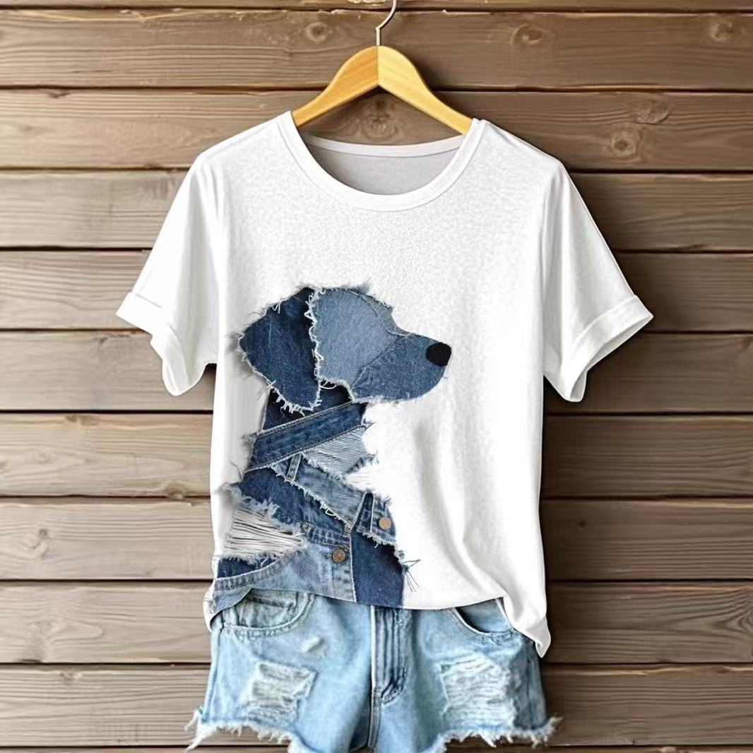 Cute Puppy in Denim Graphic T-Shirt