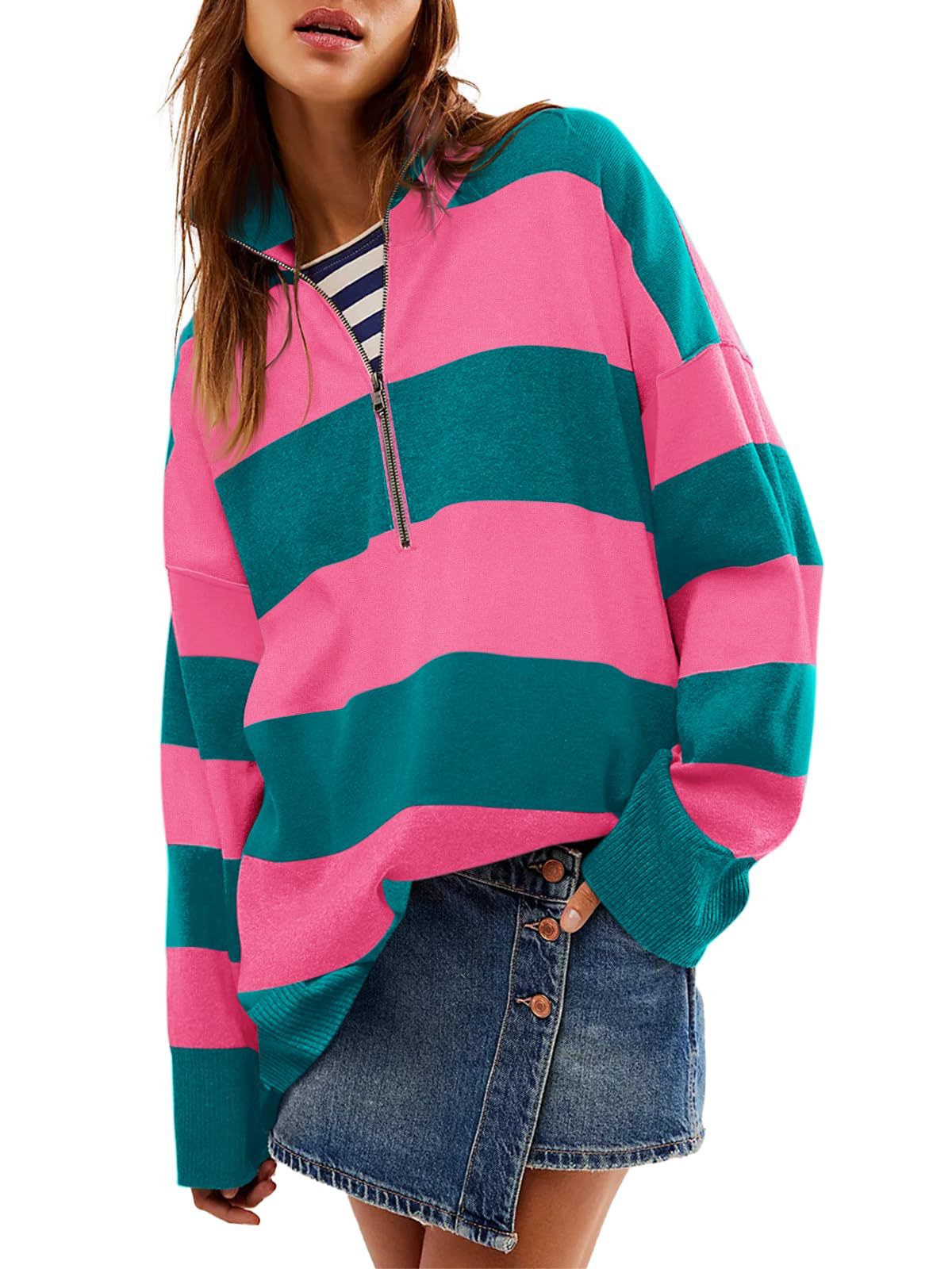 🔥Last day 70% OFF🔥Women's color-block zip-neck sweater/sweatshirt