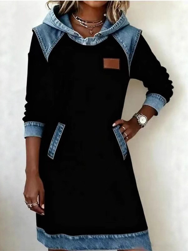 Women'S Casual Denim Patchwork Dress