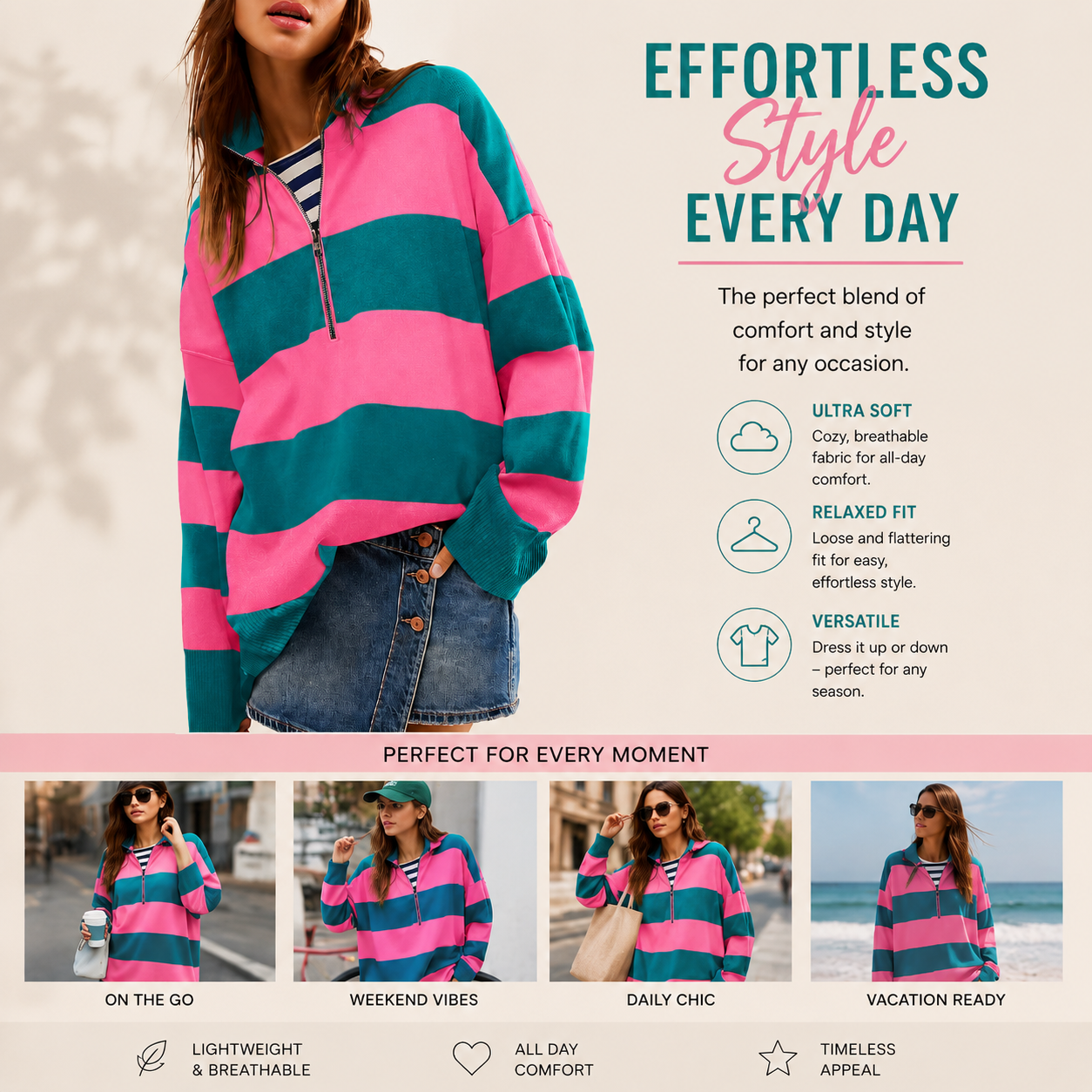 🔥Last day 70% OFF🔥Women's color-block zip-neck sweater/sweatshirt