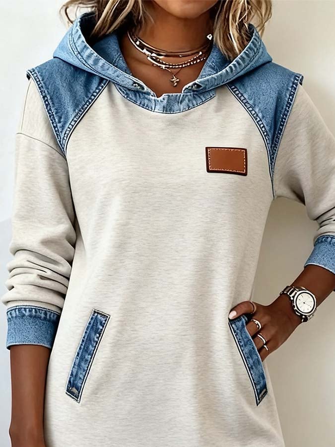 Women'S Casual Denim Patchwork Dress