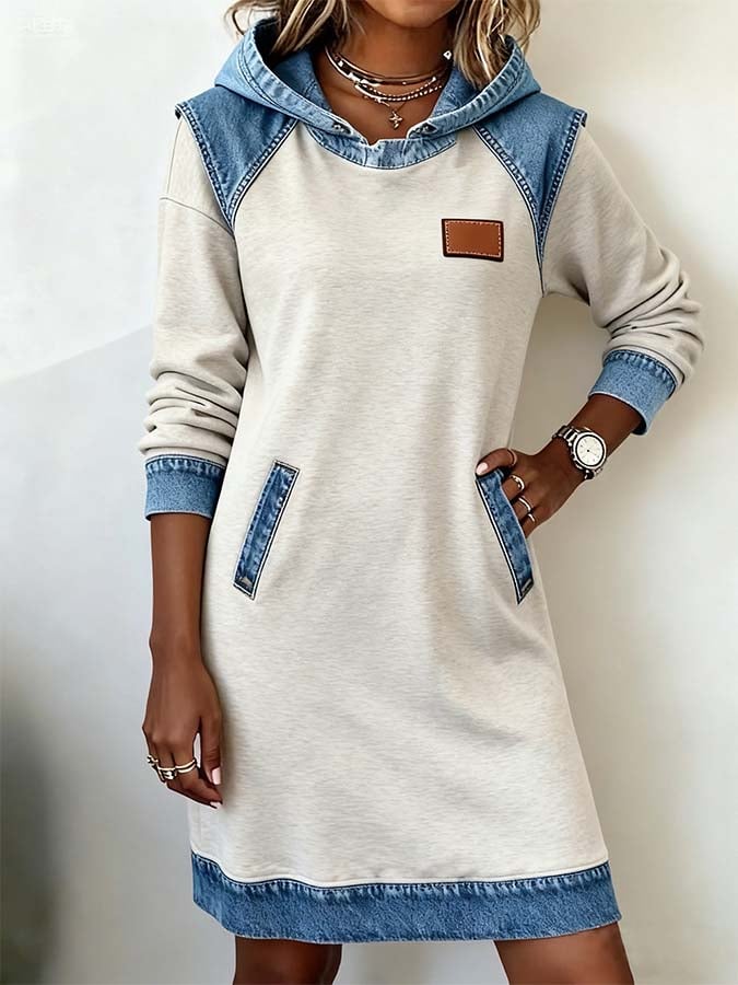 Women'S Casual Denim Patchwork Dress