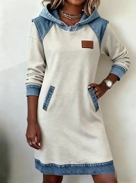 Women'S Casual Denim Patchwork Dress