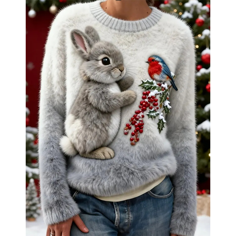 🎄New arrival🔥Cute animal round neck loose sweater top