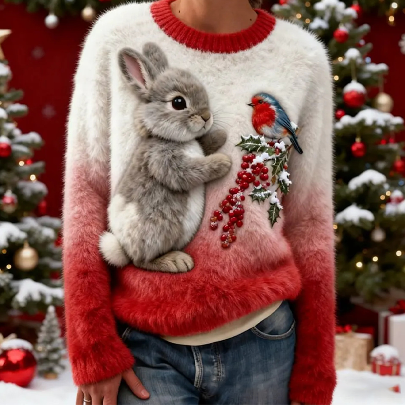 🎄New arrival🔥Cute animal round neck loose sweater top