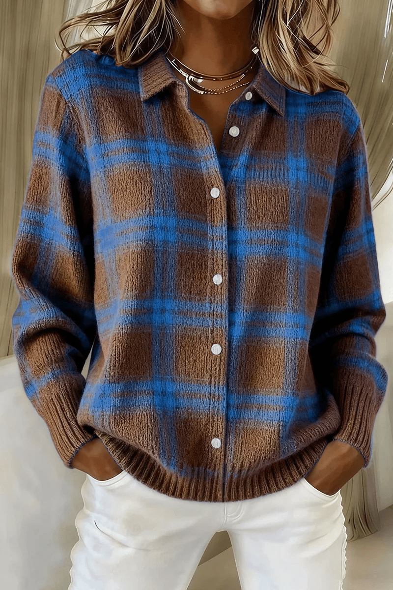 CLEARANCE SALE🔥 Women's Plaid Print Casual Cotton Blend Buttoned Cardigan Sweater
