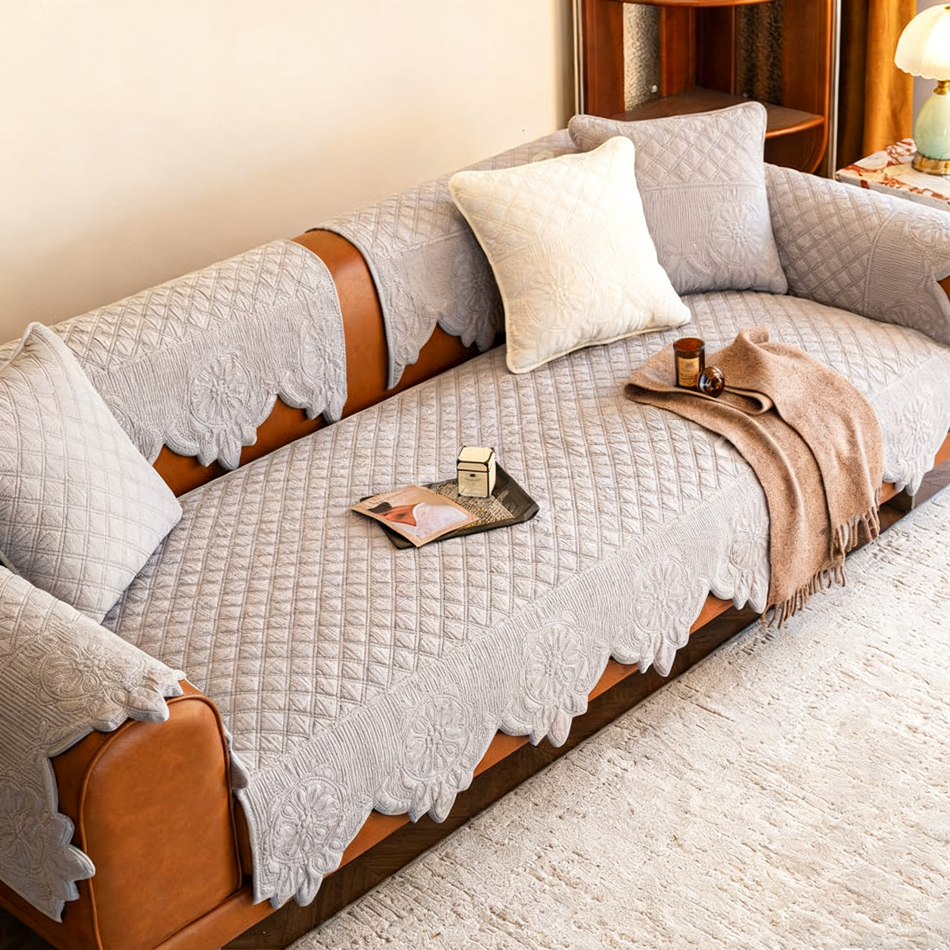 Minimalist Anti-Slip Sofa Cover: Custom Size Couch Protector, 100% Cotton Pad