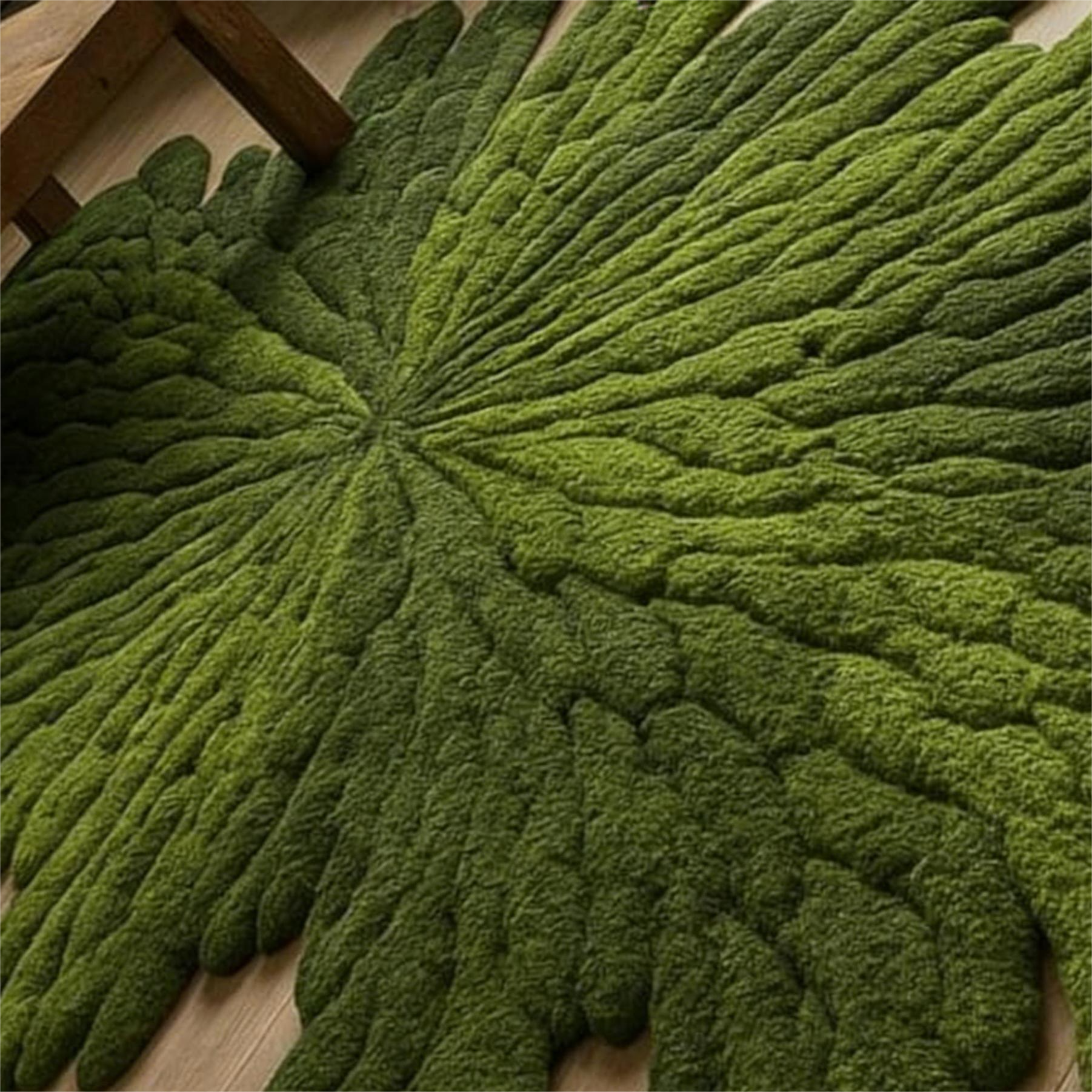 Lush Green Tufted Rug Freeform Wool Blend Leaf Design Living Room Carpet