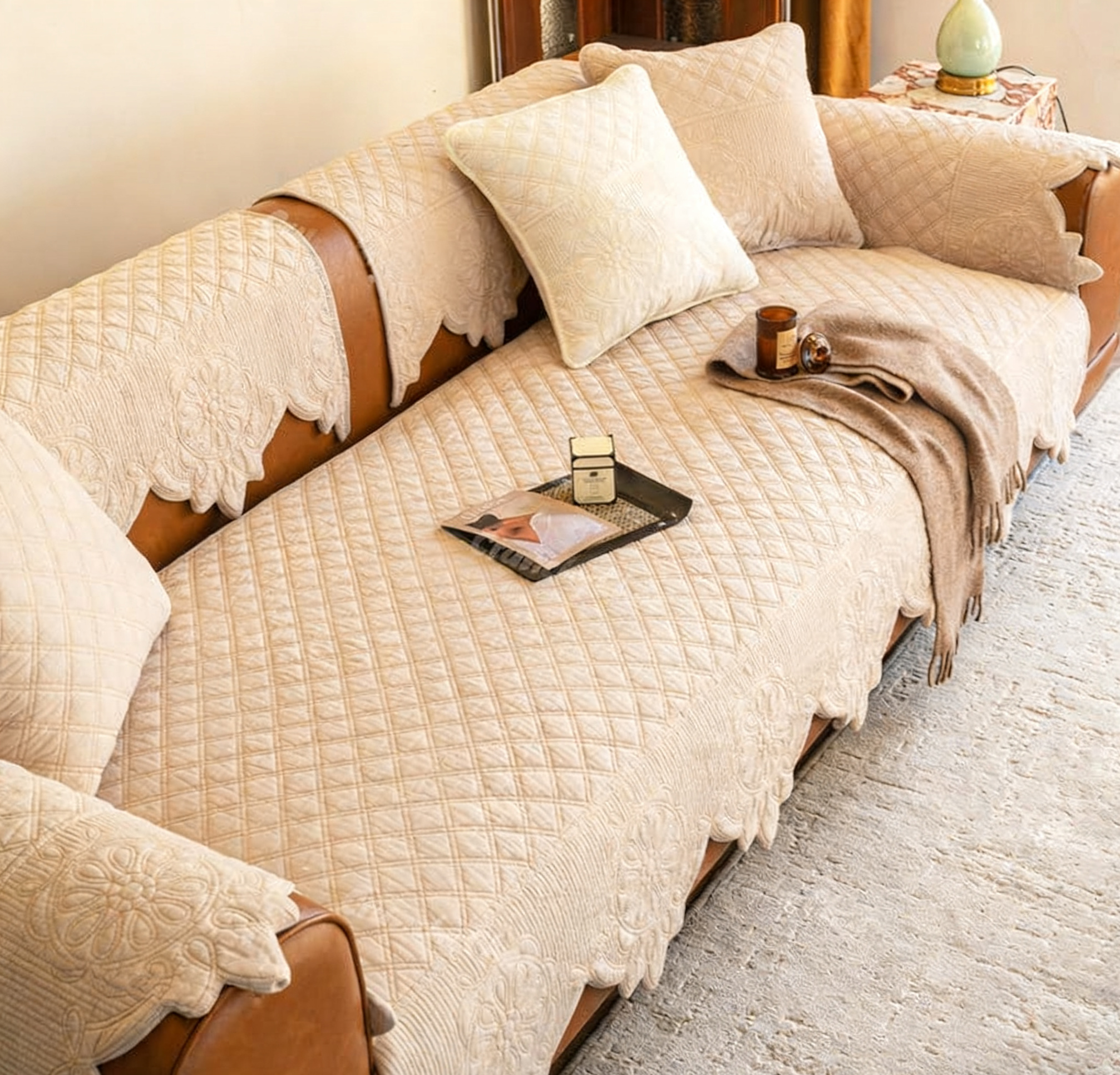 Minimalist Anti-Slip Sofa Cover: Custom Size Couch Protector, 100% Cotton Pad