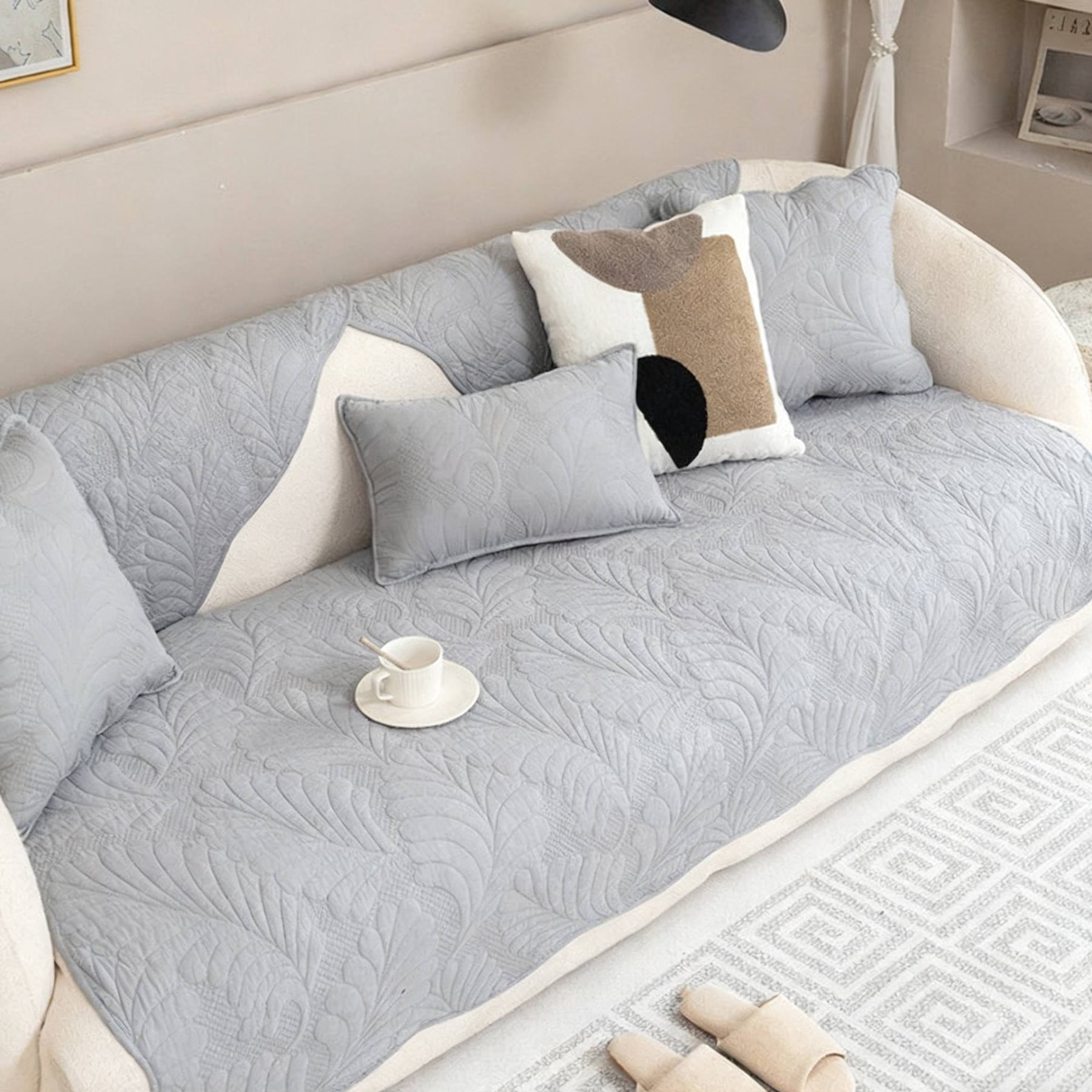 Minimalist 100% Cotton Anti-Slip Sofa Cover: Pet & Child Friendly Cushion, Breathable Pad Protector