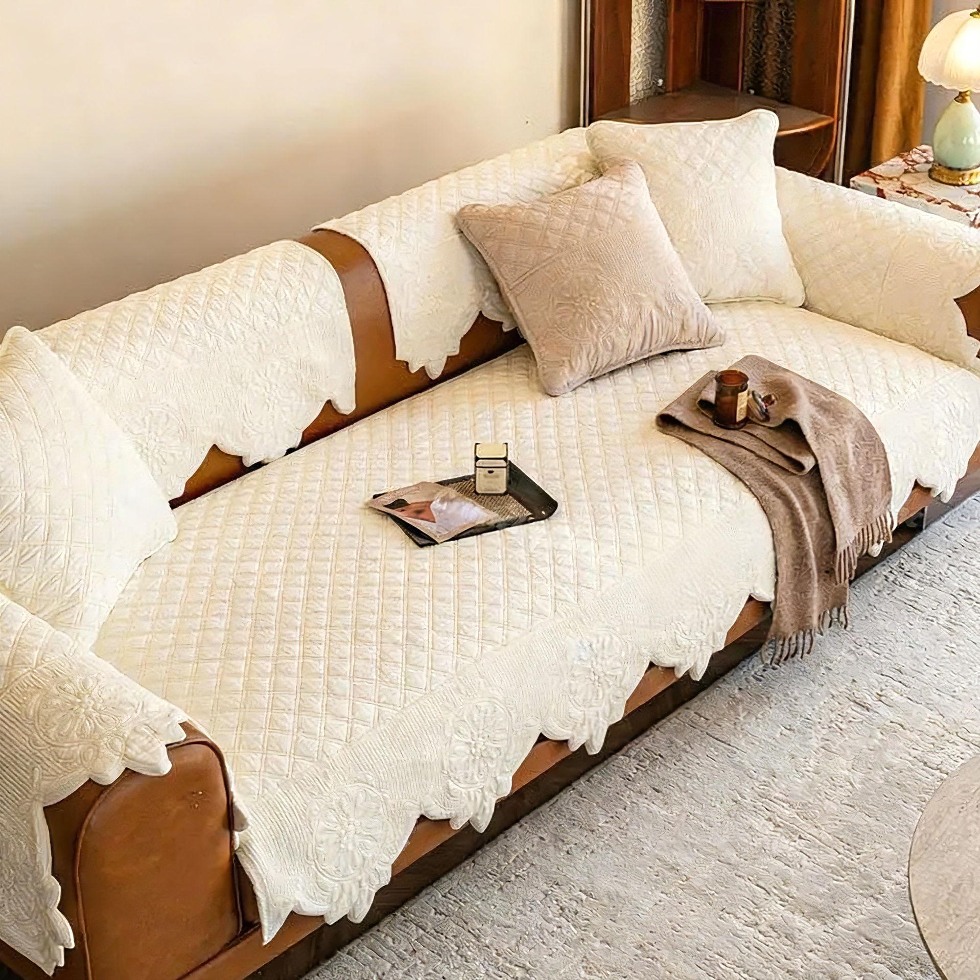 Minimalist Anti-Slip Sofa Cover: Custom Size Couch Protector, 100% Cotton Pad