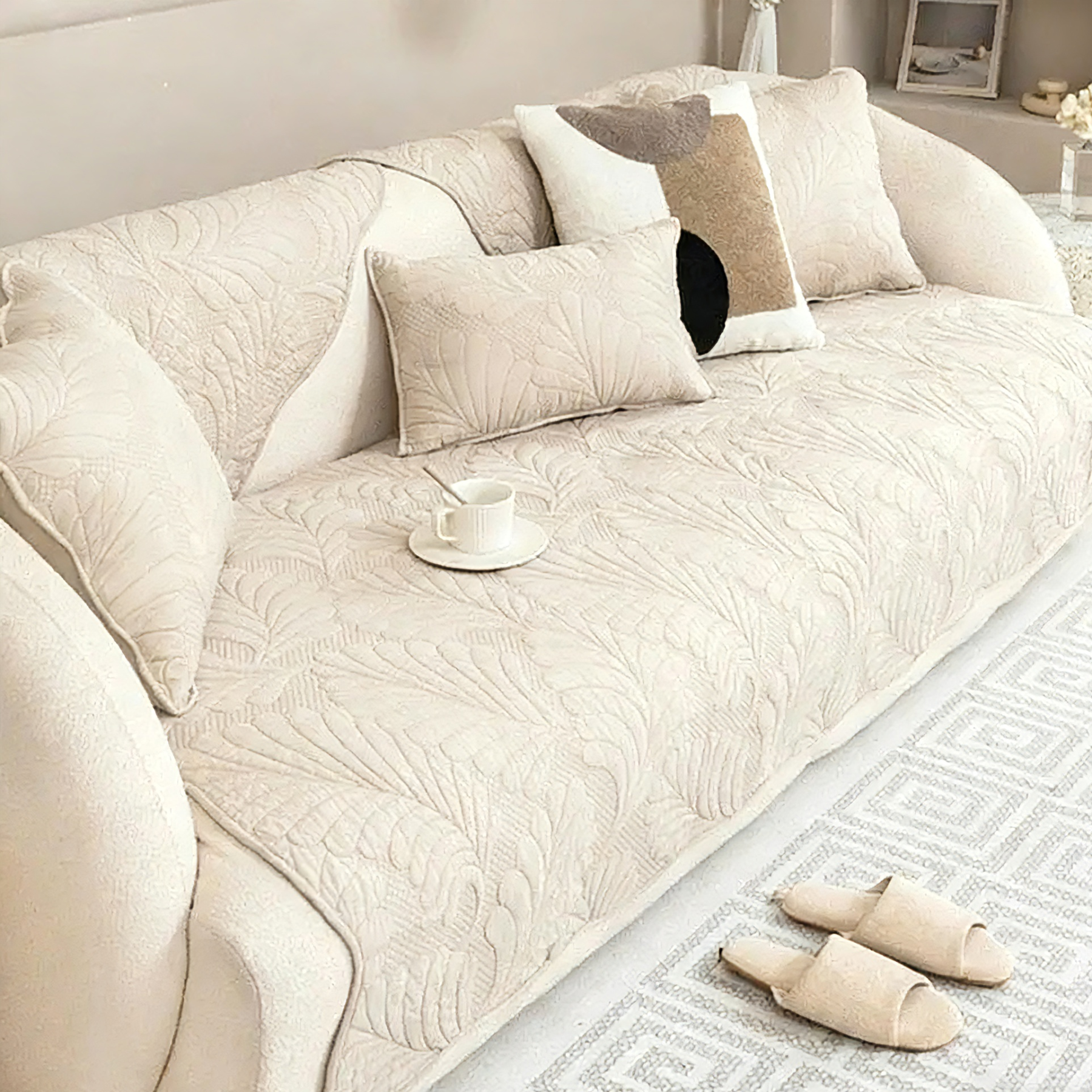 Minimalist 100% Cotton Anti-Slip Sofa Cover: Pet & Child Friendly Cushion, Breathable Pad Protector