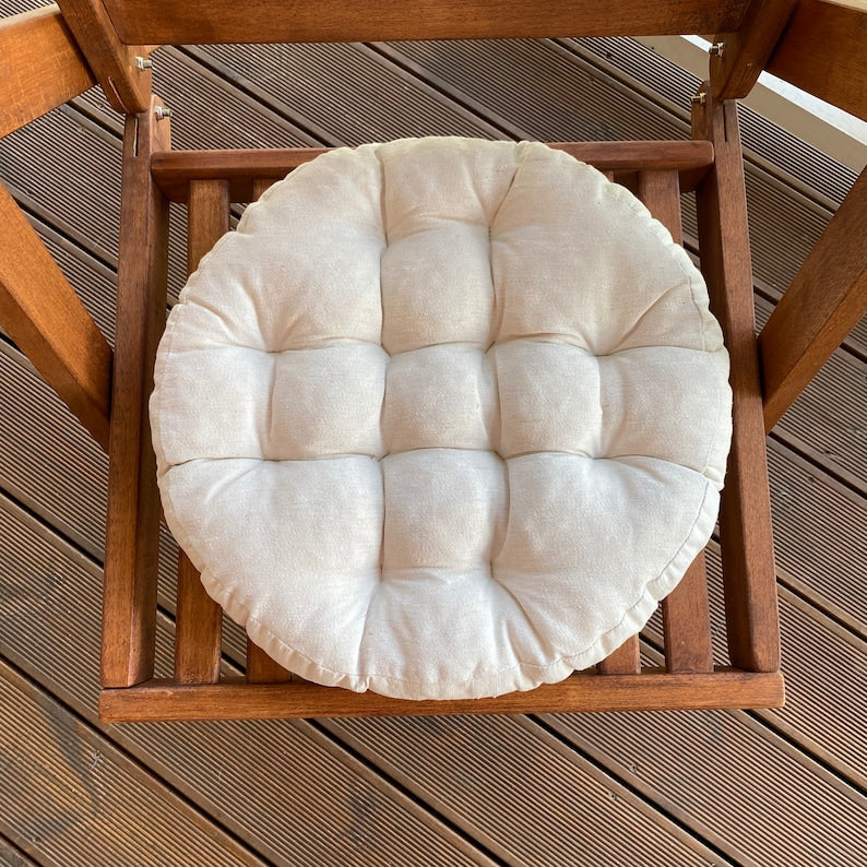 Square Linen Chair Cushion with Ties – Summer Home Decor