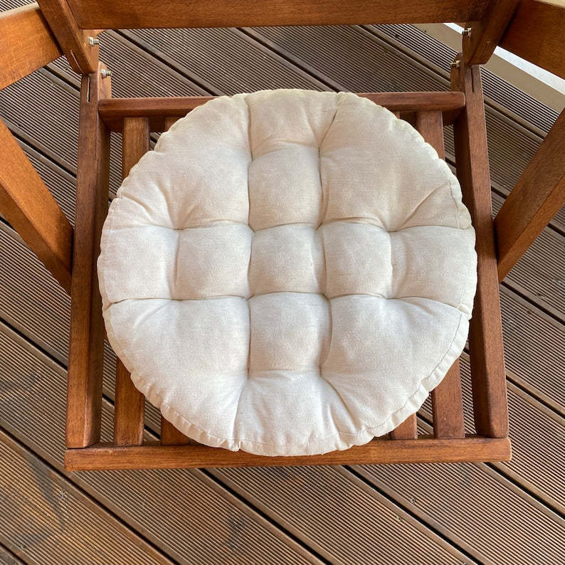 Square Linen Chair Cushion with Ties – Summer Home Decor