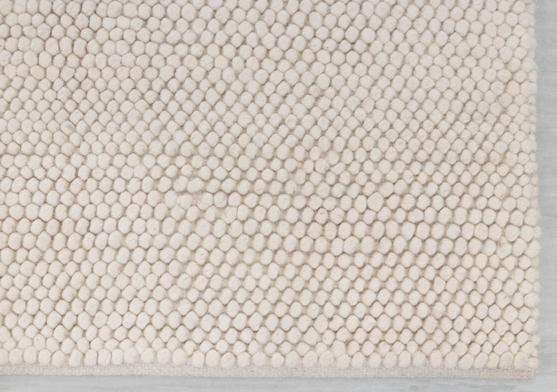 Ivory Chunky Felted Soft Wool Rug Modern Design Hand Woven Wool Flatweave Rug, Customize in any size...Tn-64