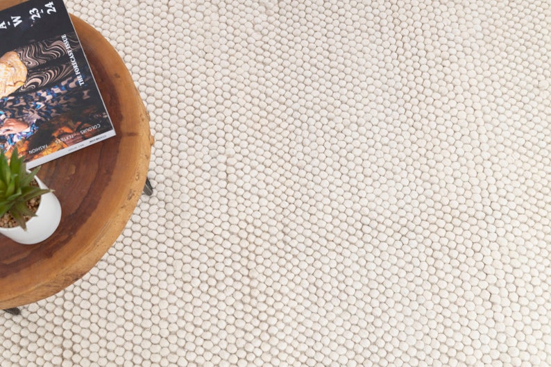 Ivory Chunky Felted Soft Wool Rug Modern Design Hand Woven Wool Flatweave Rug, Customize in any size...Tn-64
