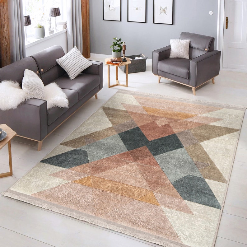 Multicolored Area Rugs|Geometric Rectangle Rugs|Washable Colorful Dining Room Carpet|Carpets With Fringed|Minimal Home Decor|Surreal Art Rug