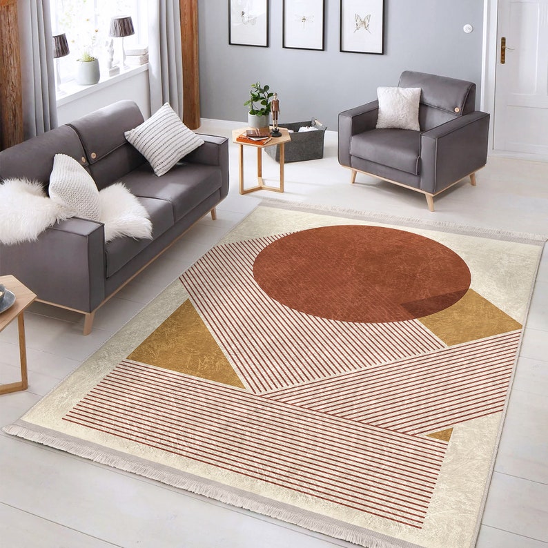 Beige Abstract Area Rug|Non-Slip Striped Living Room Rug|Boho Area Rug|Dining Room Rug|Kitchen Rug|Doorway Carpet|Bestselling Rugs