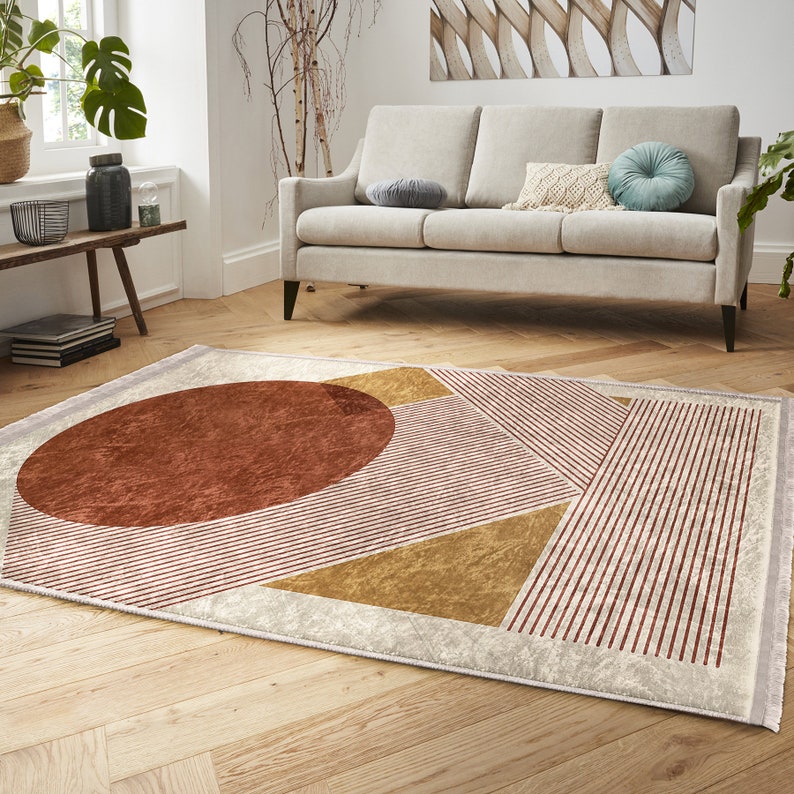 Beige Abstract Area Rug|Non-Slip Striped Living Room Rug|Boho Area Rug|Dining Room Rug|Kitchen Rug|Doorway Carpet|Bestselling Rugs
