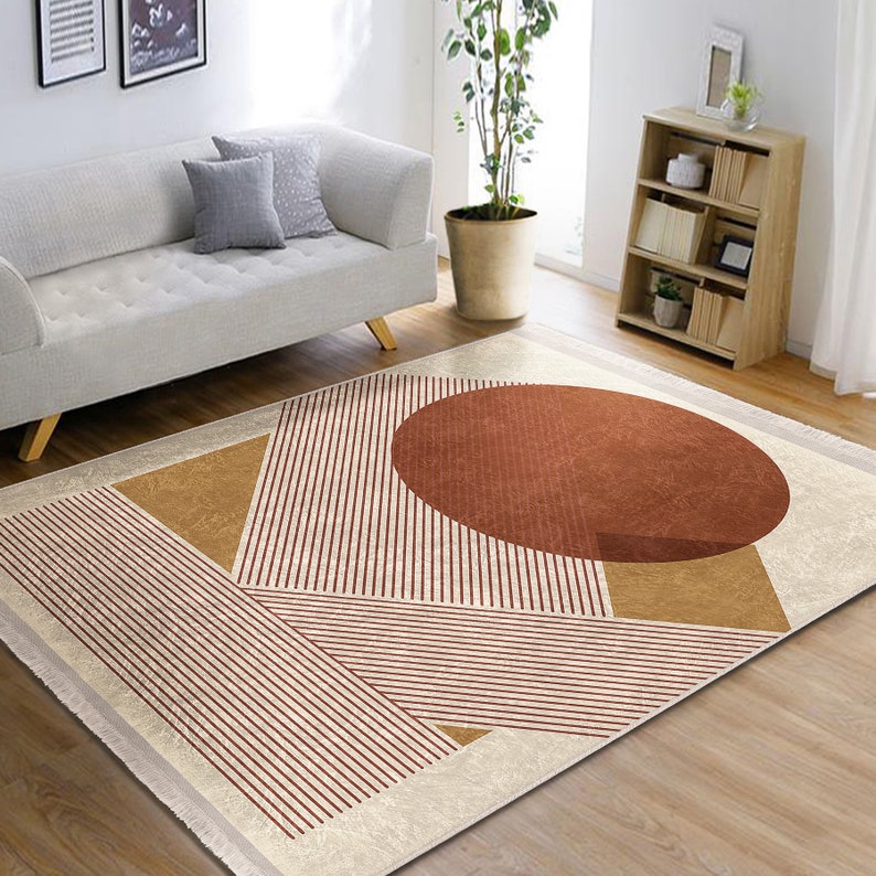 Beige Abstract Area Rug|Non-Slip Striped Living Room Rug|Boho Area Rug|Dining Room Rug|Kitchen Rug|Doorway Carpet|Bestselling Rugs