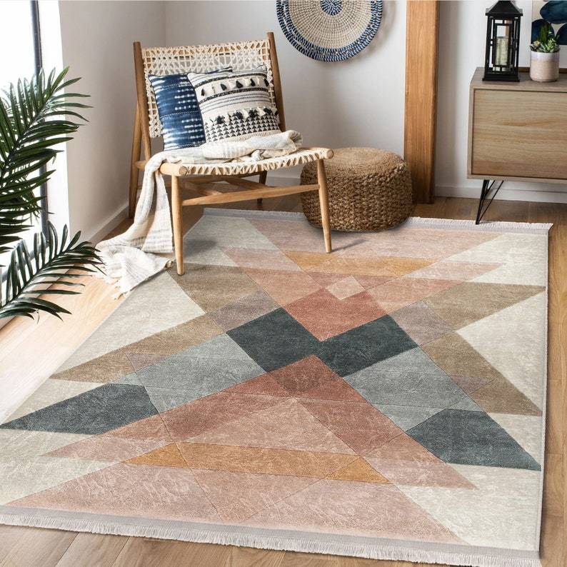 Multicolored Area Rugs|Geometric Rectangle Rugs|Washable Colorful Dining Room Carpet|Carpets With Fringed|Minimal Home Decor|Surreal Art Rug