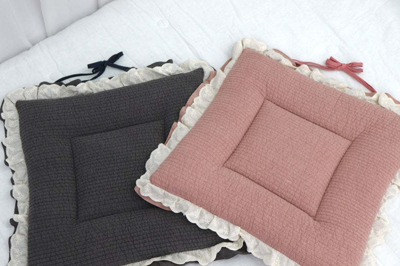 Frill Cotton Fluffy Seat Cushion with Ties Non-Slip Washable