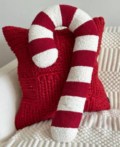 Candy Cane Throw Pillow Red White Bouclé Christmas Holiday Accent
