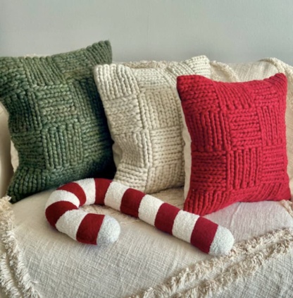 Candy Cane Throw Pillow Red White Bouclé Christmas Holiday Accent