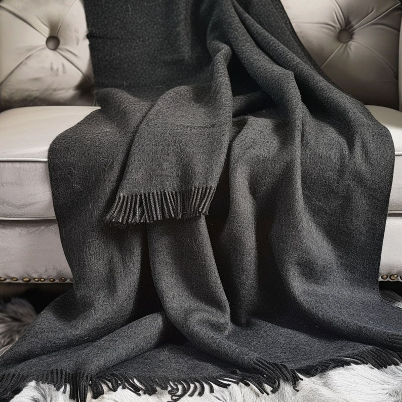 Wool Blanket 100% Pure Wool Throw Blanket Plaid Extra Fine Fall Blanket with Fringes Organic Blanket MILAN
