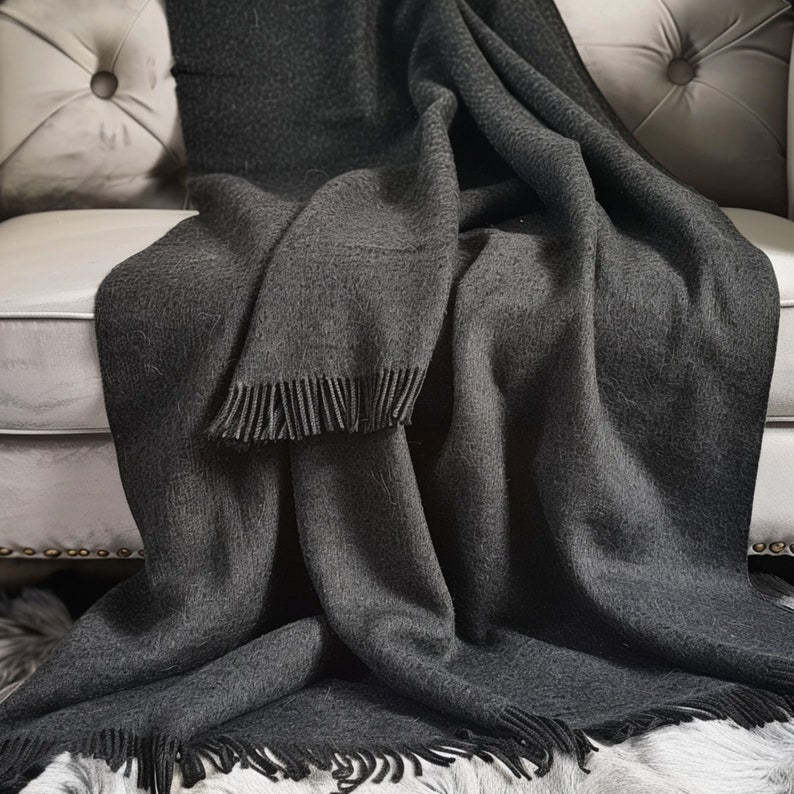 Wool Blanket 100% Pure Wool Throw Blanket Plaid Extra Fine Fall Blanket with Fringes Organic Blanket MILAN