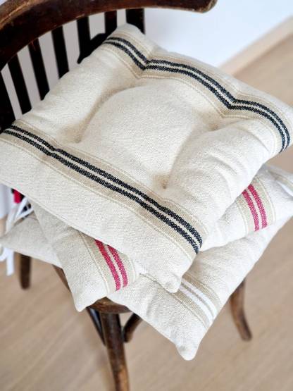 Seat Cushion with Ties - Striped Chair Pillow - Natural French Style Heavy Weight 100% Cotton Fabric