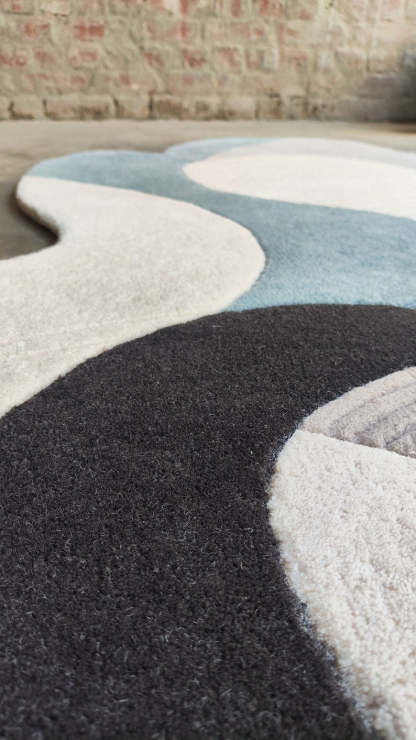 Abstract Irregular Shape Area Rug | Modern Wavy Design Carpet | Neutral Tone Living Room Decor | Unique Irregular Aesthetic Rug