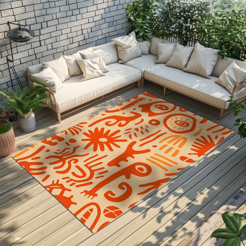 Orange rug, Patio rug, Home decor rug, Contemporary rug, Non slip rug, Gift rug, Balcony rug, Living room rug, Bedroom rug, Outdoor rug