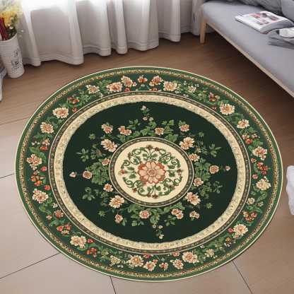 Green Floral Round Rug: Traditional Style Area Rug