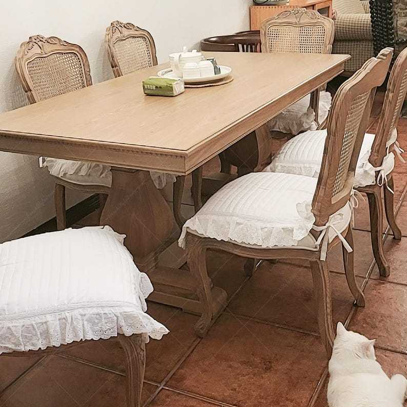 White Cotton Seat Cushion Quilted Pad with Lace Trim