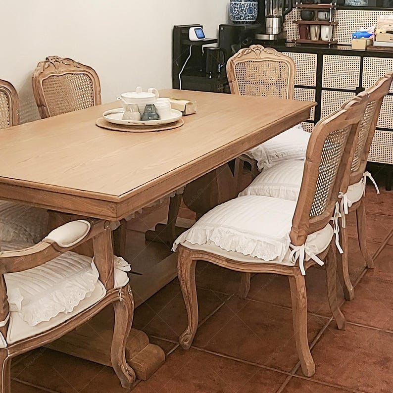 White Cotton Seat Cushion Quilted Pad with Lace Trim