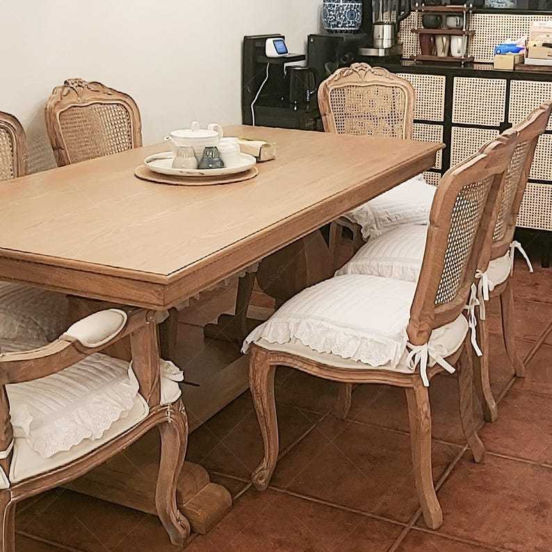 White Cotton Seat Cushion Quilted Pad with Lace Trim