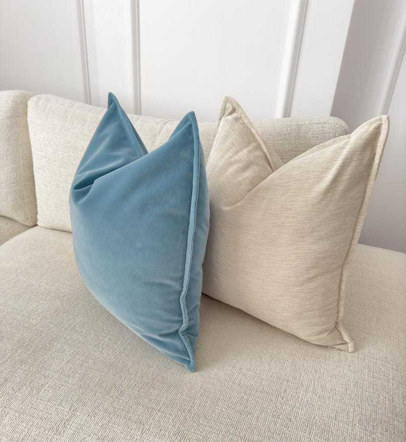 Premium Velvet Duck Egg Blue Throw Pillow Cover Flanged Blue Cushion Cover Home Decor Lumbar Pillow Cover (All Sizes)