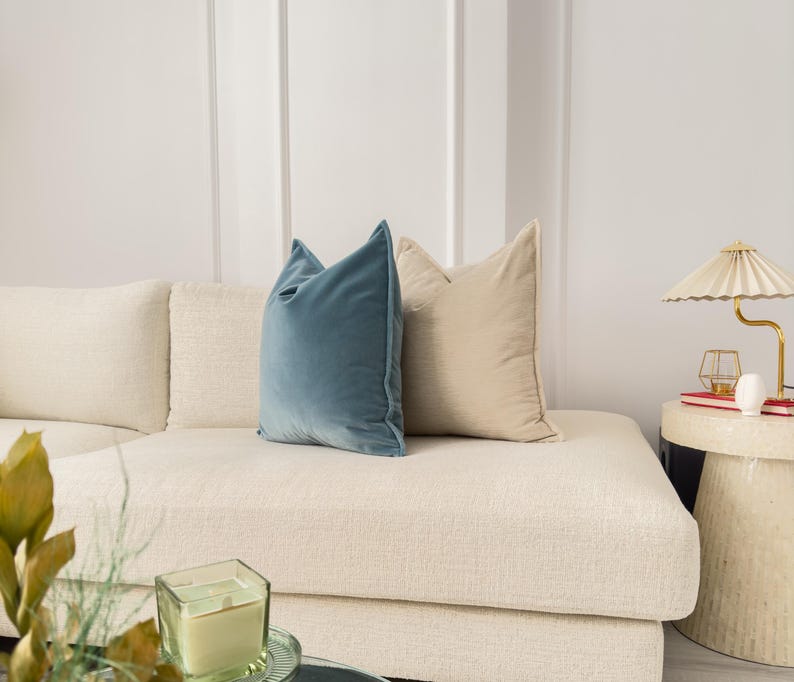 Premium Velvet Duck Egg Blue Throw Pillow Cover Flanged Blue Cushion Cover Home Decor Lumbar Pillow Cover (All Sizes)