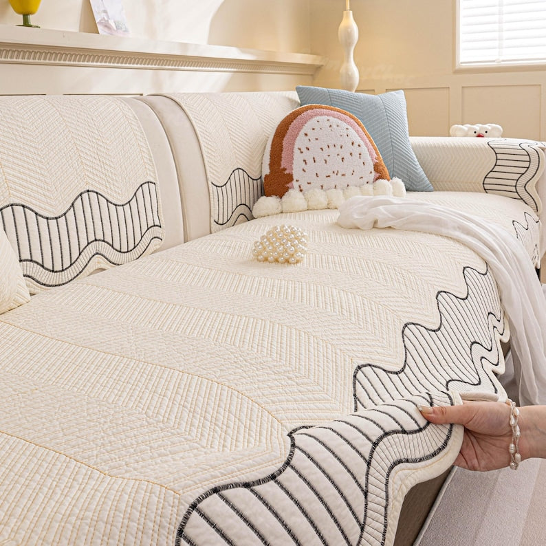 100% Cotton Anti-Slip Sofa Cover: Size Customizable Cushion, Pet & Child Friendly Couch Protector