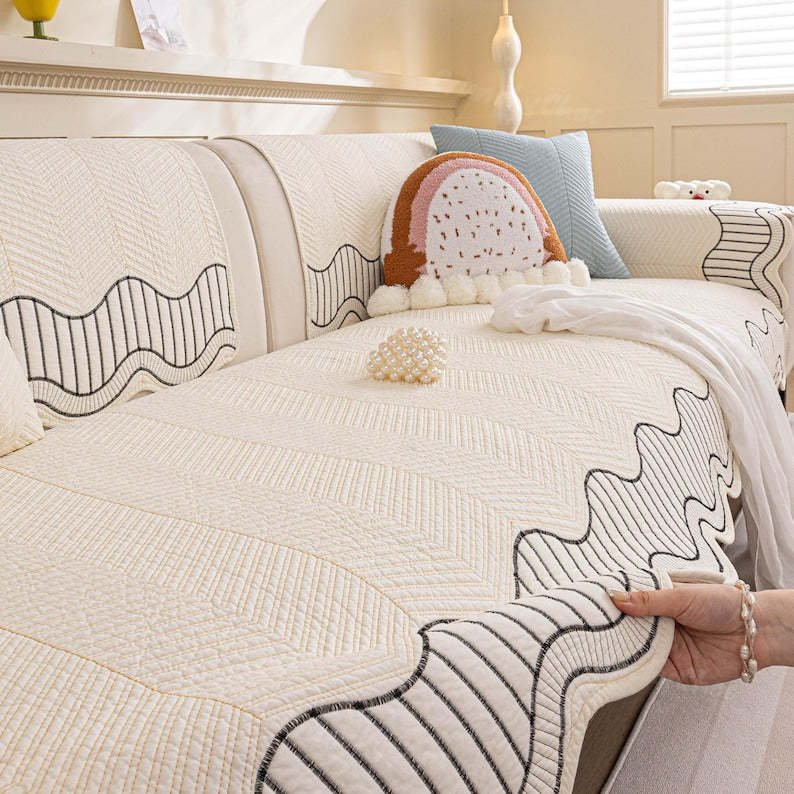 100% Cotton Anti-Slip Sofa Cover: Size Customizable Cushion, Pet & Child Friendly Couch Protector
