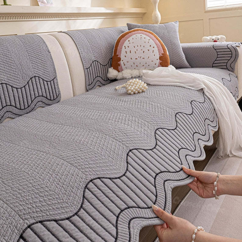 100% Cotton Anti-Slip Sofa Cover: Size Customizable Cushion, Pet & Child Friendly Couch Protector