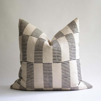 Black Striped Linen Pillow Cover: Hand Block Print, Modern Throw Cushion | DIEGO